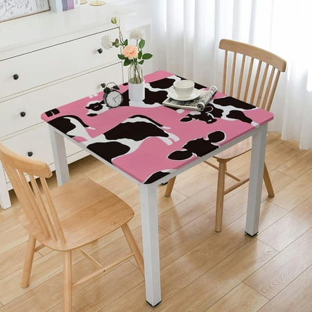 BANET Pink Table Cover Square Rectangle Farm Animal Party Square Cow Table Covering for Kids Barnyard Birthday Party Supplies white