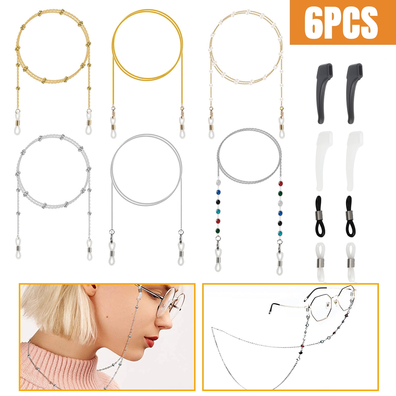 6pcs Eyeglass String Holder Straps, TSV Adjustable Beaded Eyeglass