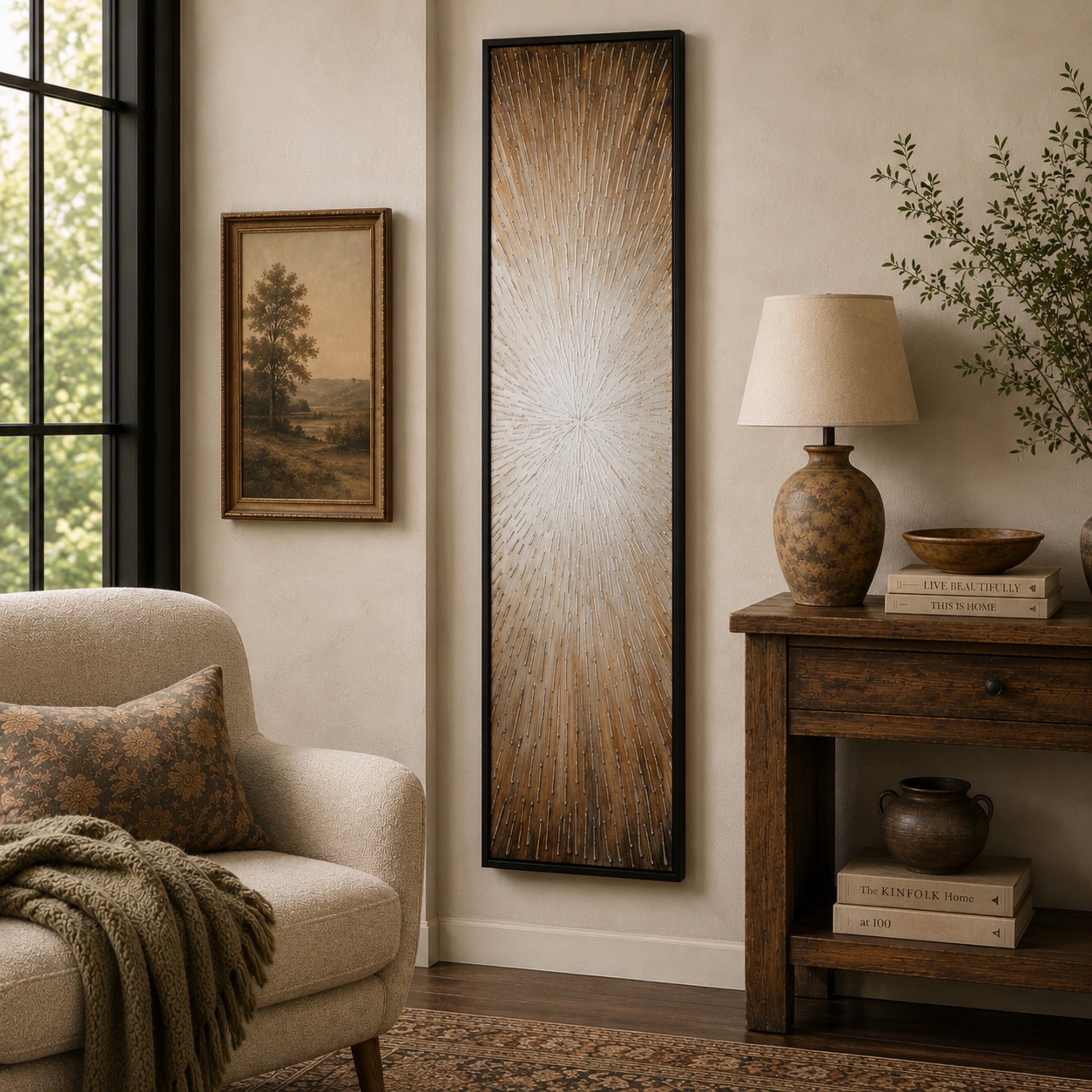 71" x 20" Radial Starburst Framed Wall Art with Black Frame, by DecMode
