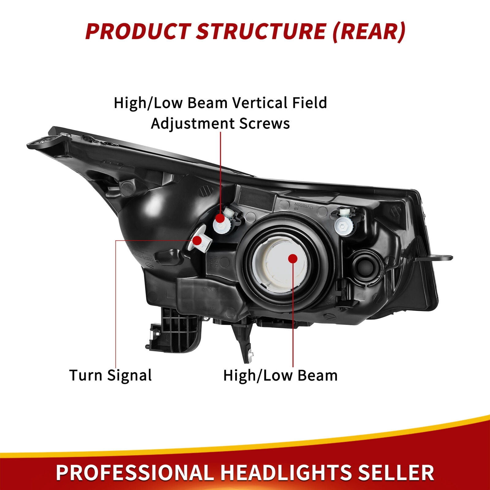 RVNI Black Housing Headlights Replacement For 2011-2015 Chevy Cruze Left+Right Lamp