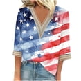 thumbnail image 2 of Feancey American Flag V Neck T Shirts for Women Casual 3/4 Sleeve Lace Hollow Out Shirt July 4th Patriotic Print Tops Summer Baggy Blouses Today'S Clearance Sale,Red,4XL, 2 of 5