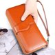 thumbnail image 3 of Cartera de mujer con cremallera y piel encerada con aceite, con hebilla, para teléfono móvil, de piel sintética, tipo clutch, 3 of 6