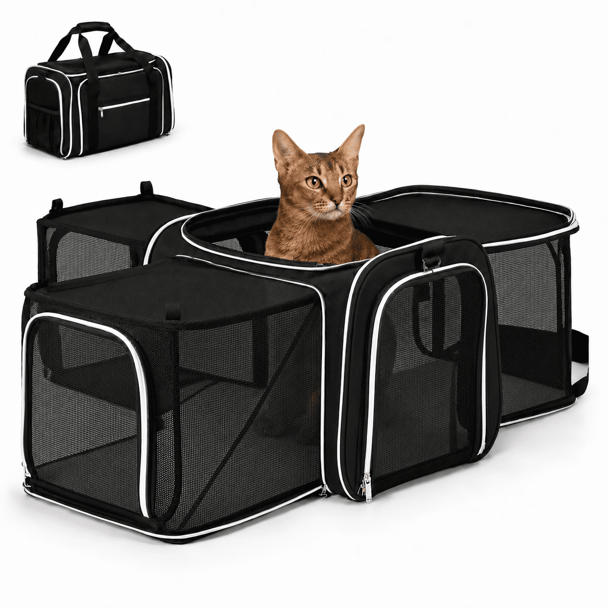 Expandable Pet Carrier for Cats and Small Dogs, Soft Sided, Black