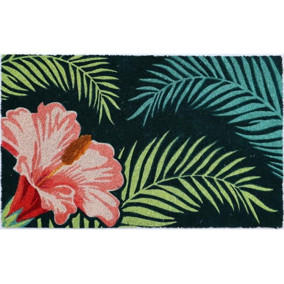 HomeRoots 572249 18 x 30 in. Blue & Pink Coir Tropical Outdoor Door Mat