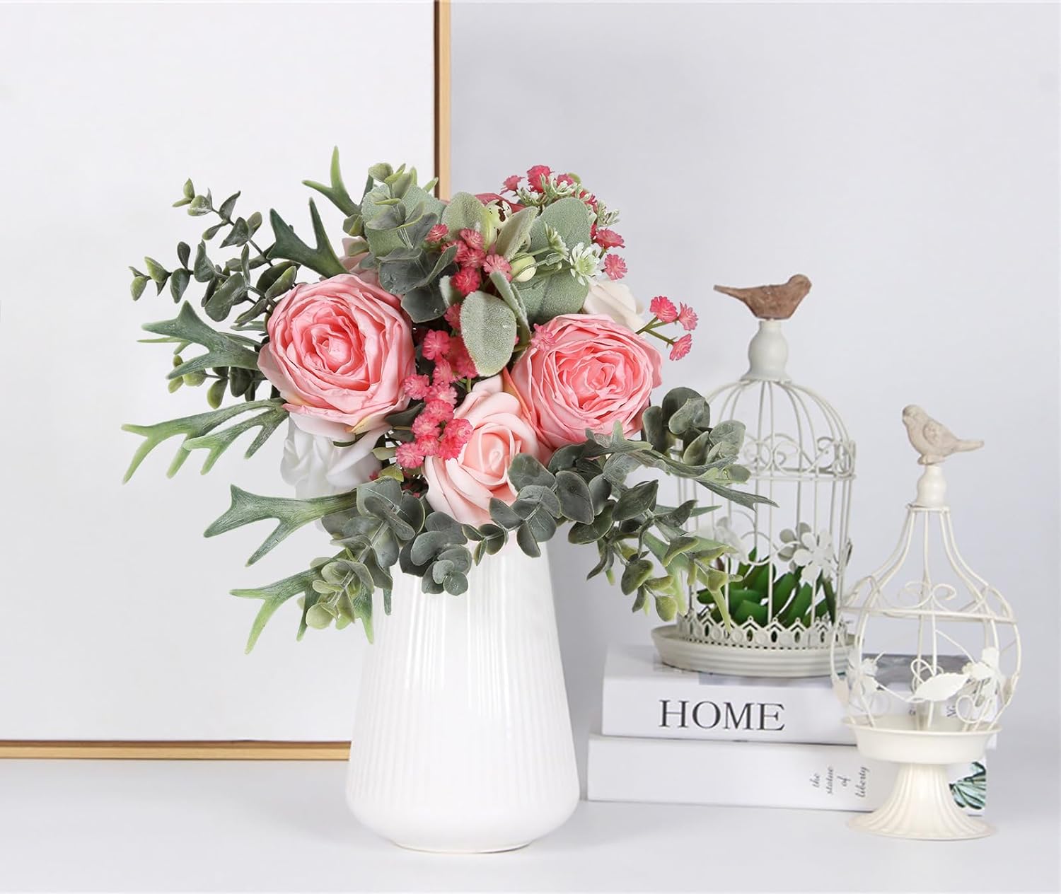 Pink Dried Flowers Artificial Roses Bulk Heads Pink Flowers Artificial for Decorations Pink Cabbage Roses Silk Flowers for Home Decor Indoor Floral Arrangements Artificial (Pink)