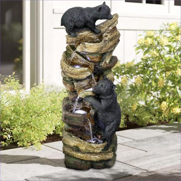 Fountains 39.3" H 5-Tier Nature Outdoor Fountain for Patio Lawn Garden, with LED Lights | Tan Brown | Resin