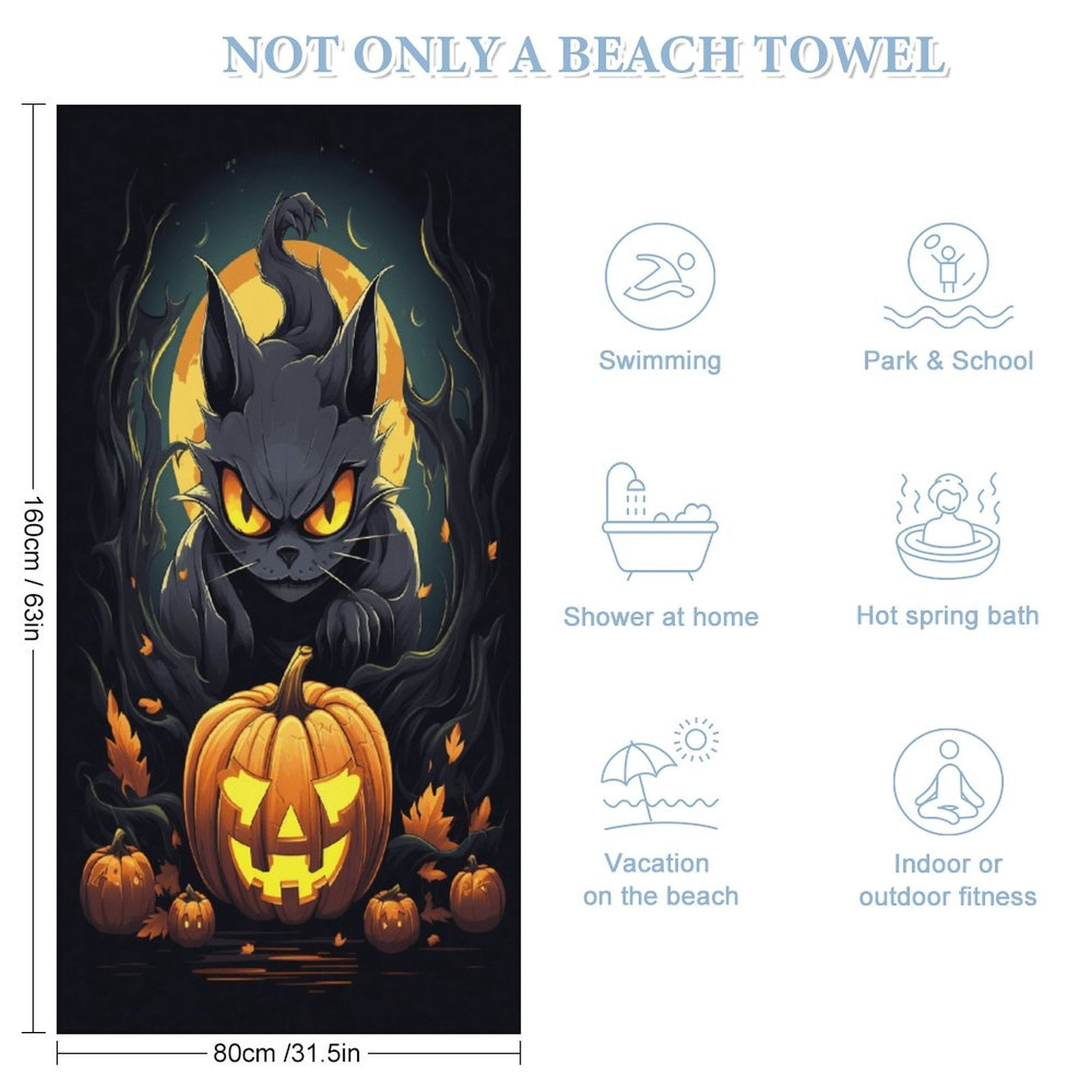 Halloween Scary Night Full Moon Beach Towel – with A Unique Design, Extra Large,XL (32”x 63”) for Kids & Adults