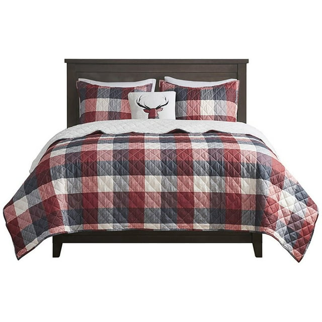 Housse Madison Park 4 Pièces en Polyester à Chevrons Sertie de Rouge