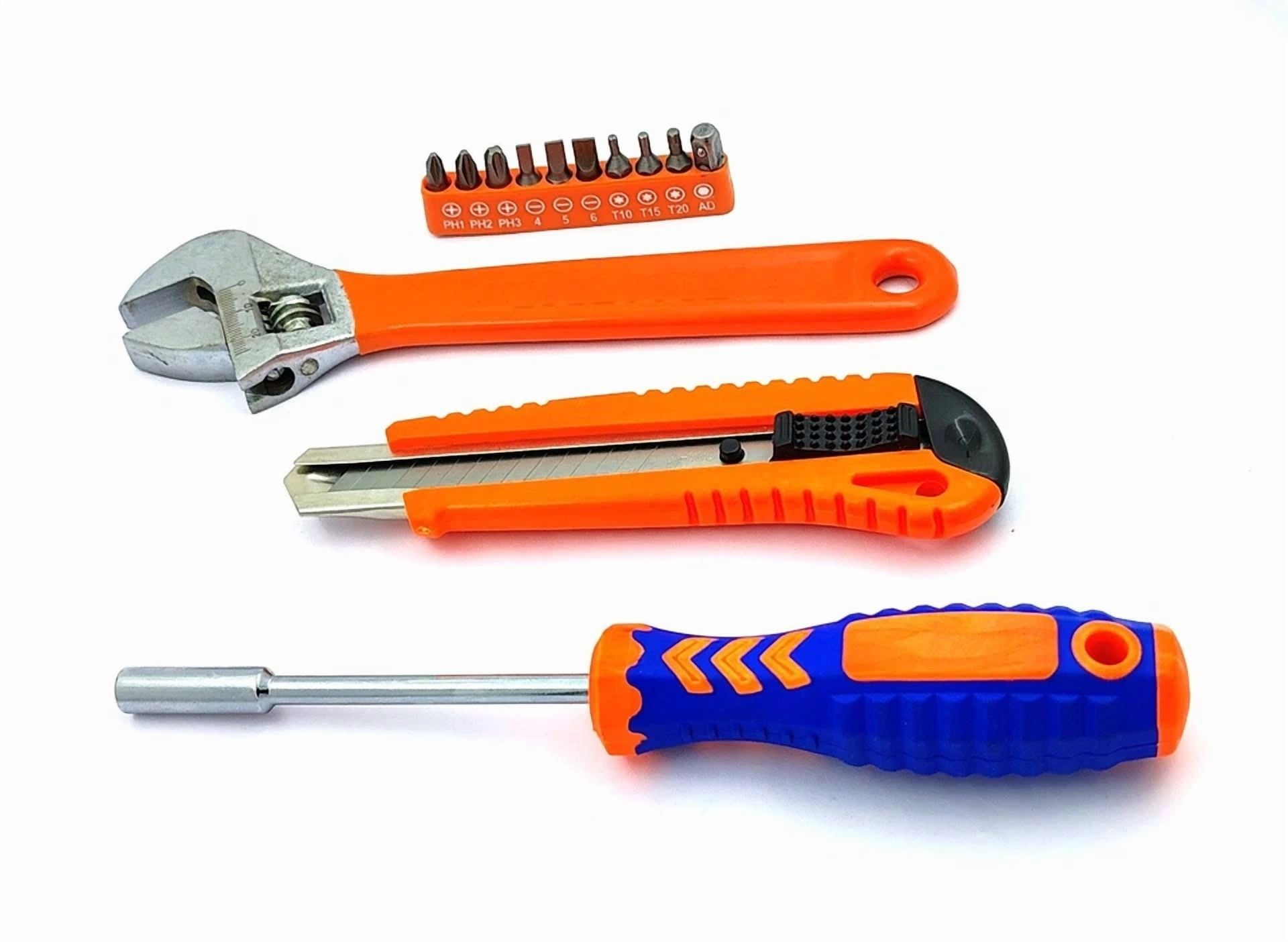 CIRCLE- 4Pcs Of Retractable Utility Knife,Adjustable Wrench&10Pcs Multi-Bits-Usa Fulfill