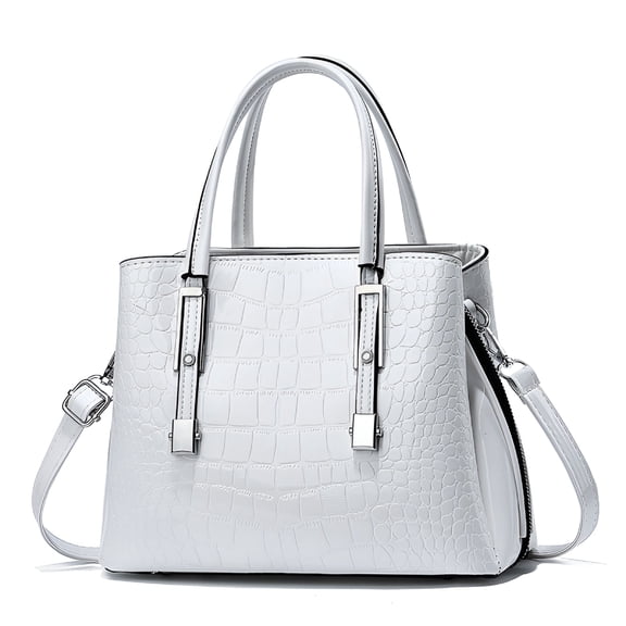 GASTROPOD Women Handbags Purse Shiny Patent Leather Crocodile Pattern Top Handle Handbag Satchel Bags Zipper Medium Tote Bag White