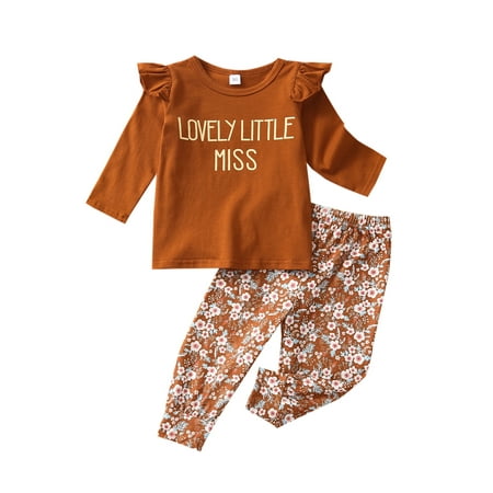 

Fanvereka Toddler Kids Baby Girl Clothes Sets 2pcs Long Sleeve Letter Print T-Shirt Floral Pants Trousers Outfits