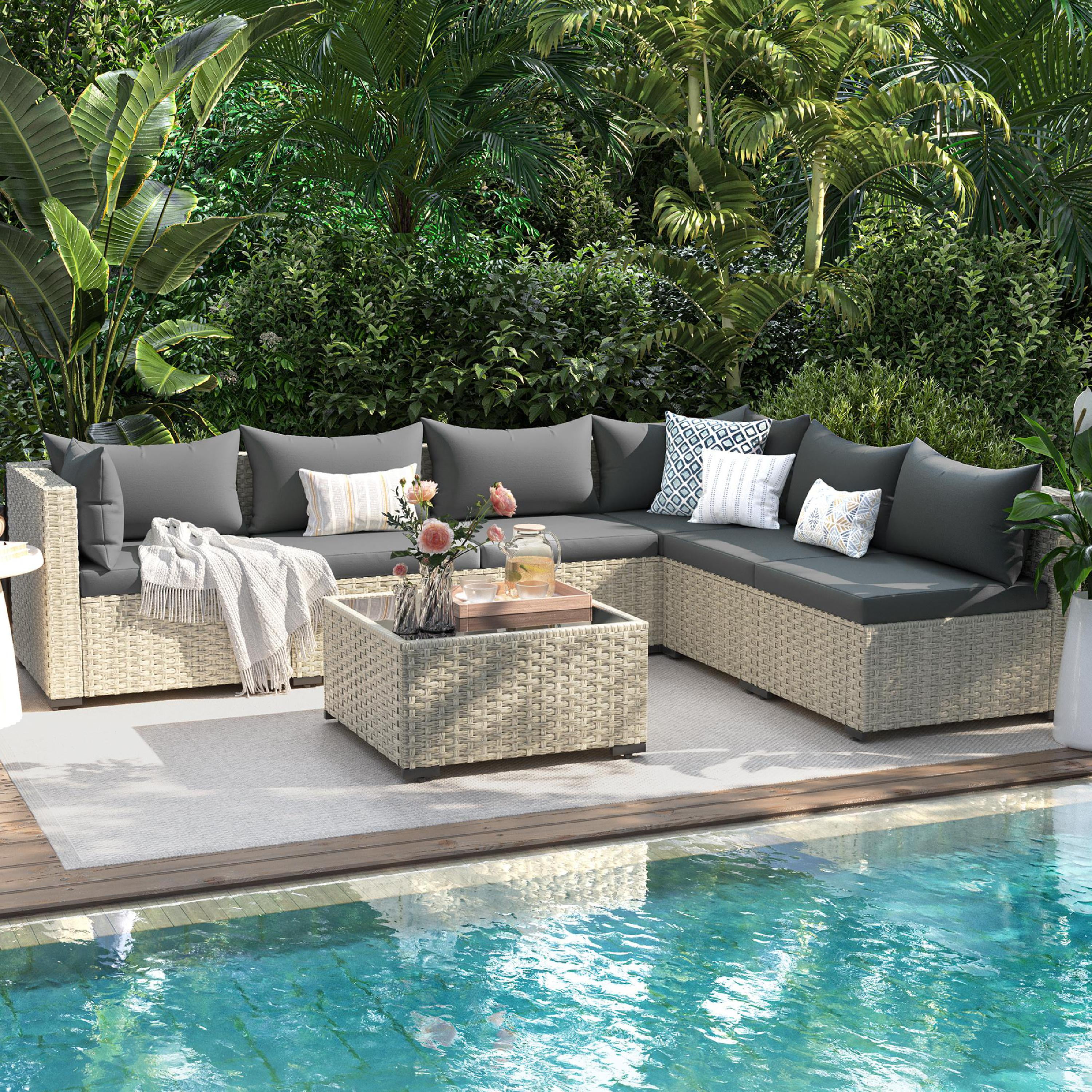 UDPATIO Patio Furniture Sets, Modular Rattan Outdoor Patio Sectional Furniture Sofa Set, Wicker Patio Conversation Set for Backyard