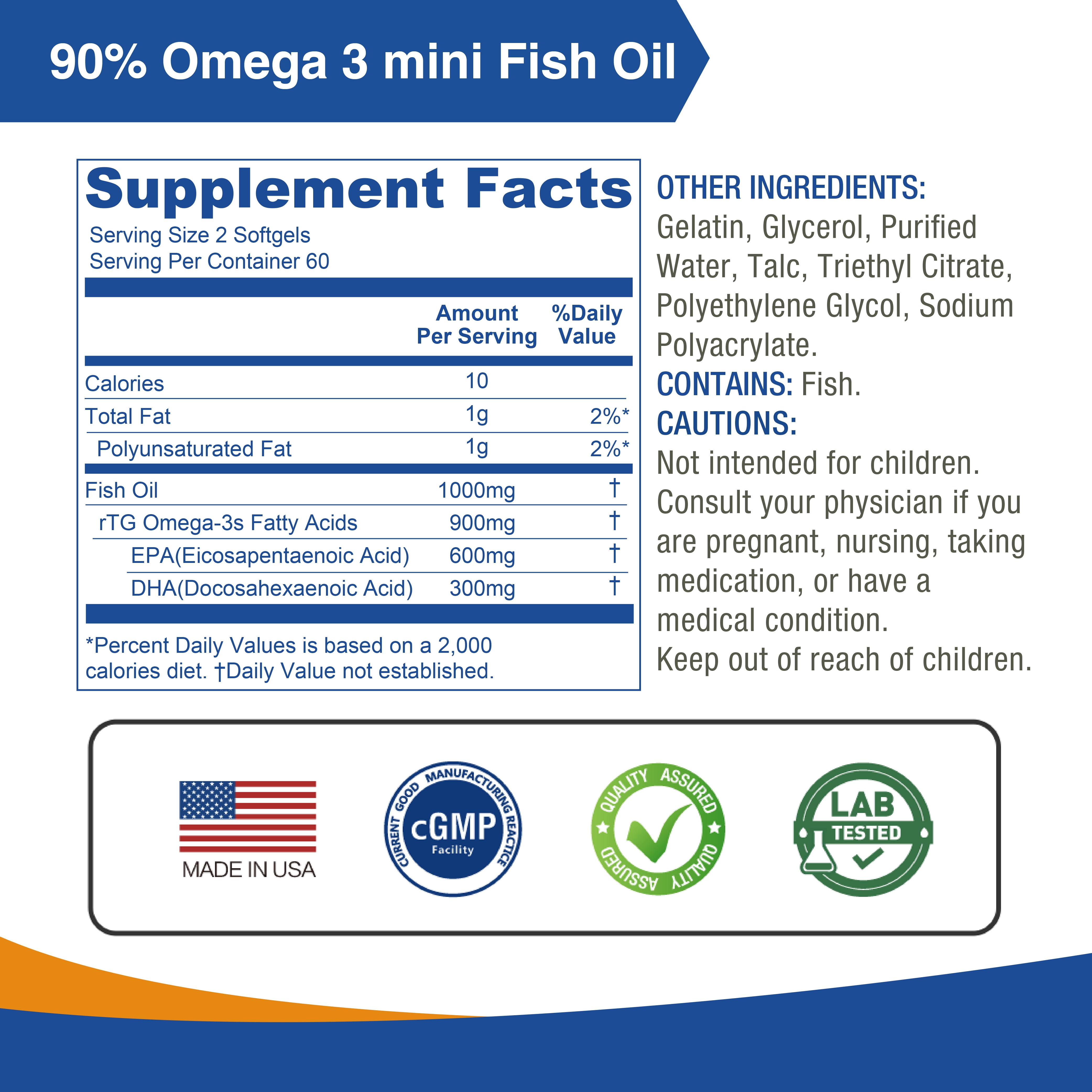 LOVITA Omega-3 Fish Oil Mini Softgels (rTG Form), High Absorption, 90% Omega-3 (EPA & DHA), Burpless, Heart, Brain & Eye Support – 120 Enteric-Coated Softgels (Pack of 3)