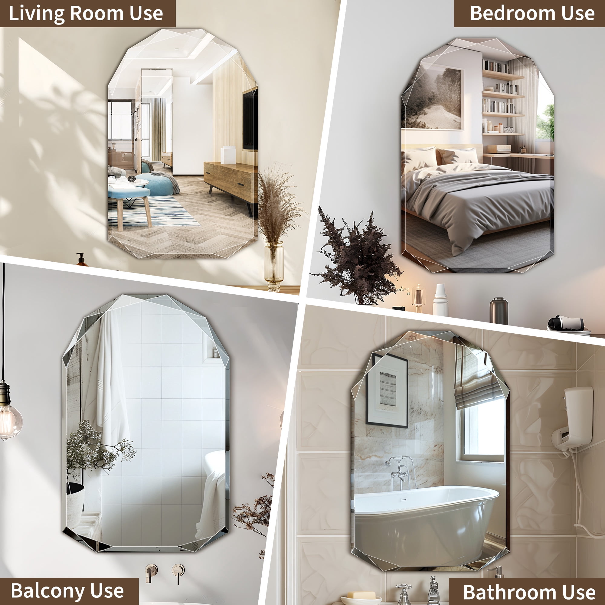 Antok 20x30 Inch Beveled Edge Frameless Bathroom Vanity Mirror, Wall Mount Mirror for Bathroom, Arched Decorative Mirror, HD Silver