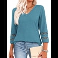 thumbnail image 1 of Blusas Elegantes e Informales de 3/4 para Mujer, Camisetas de Cuello en V A , Ropa de Verano 2025. Azul Mar L, 1 of 7