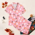thumbnail image 5 of zuwimk Halloween Short Sleeve Pajamas Set For Kids Girls Bat Print Collared Tops And Shorts Pjs Set Loose Fit Casual Kids Halloween 2 Pces(Watermelon Red,10-11 Years), 5 of 6