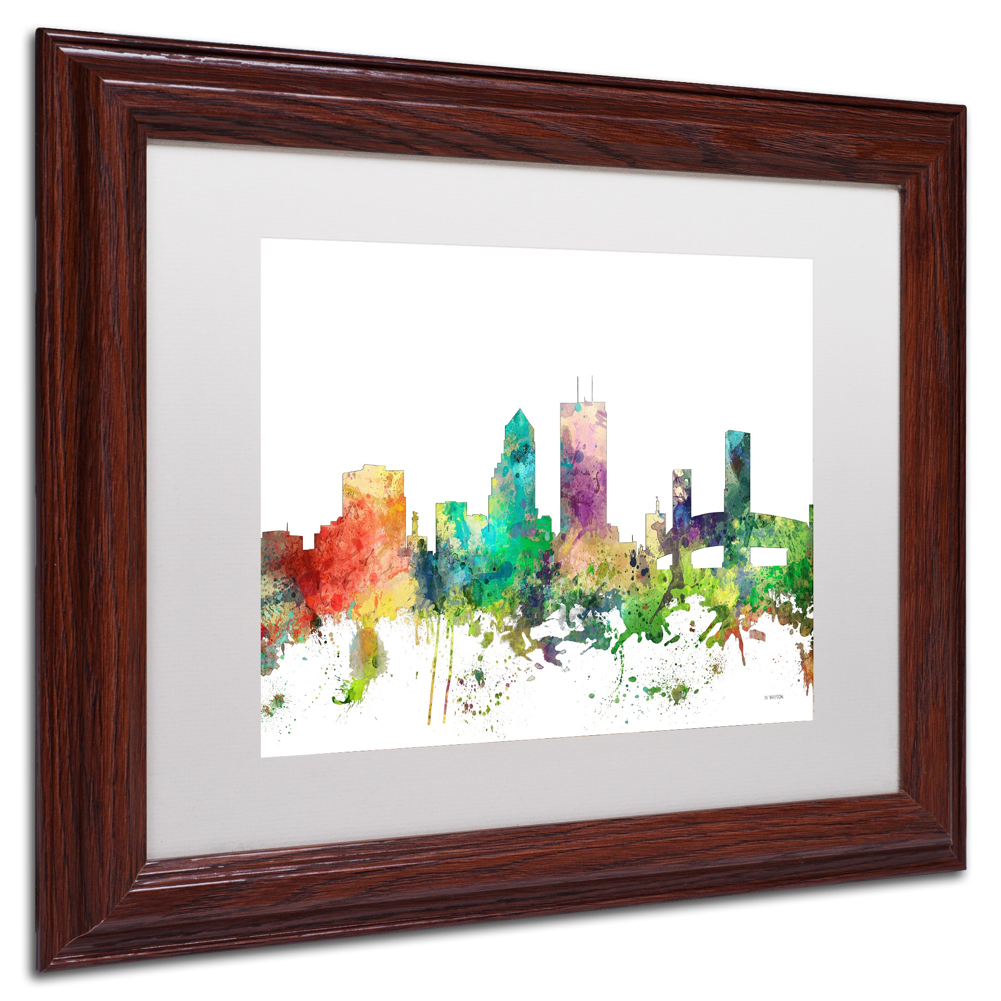 Trademark Fine Art "Jacksonville Florida Skyline SP" Canvas Art by Marlene Watson, White Matte, Wood Frame