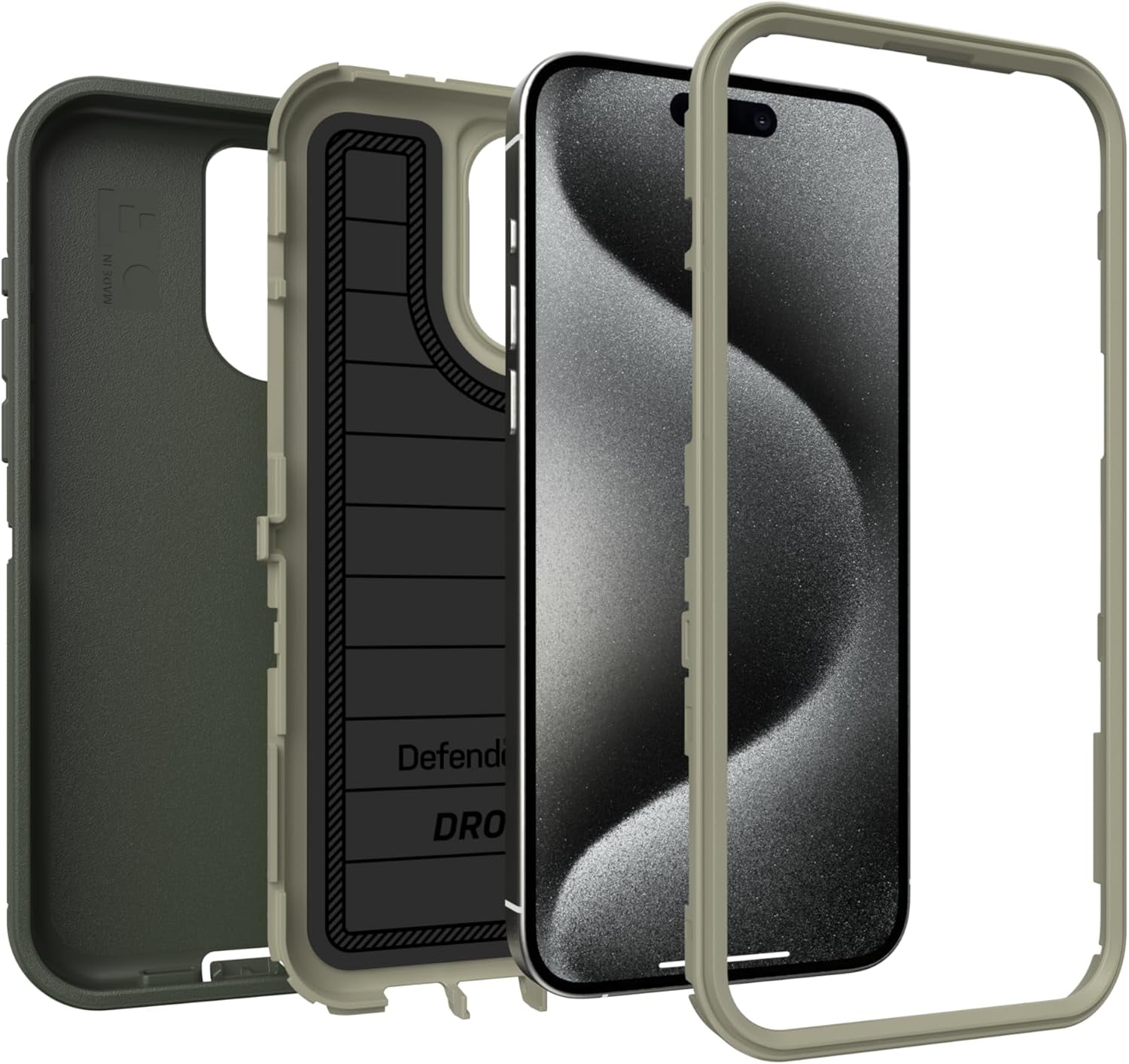 OtterBox iPhone 15 Pro Max (Only) - Defender Series Pro Case - Lichen the Trek (Green) - Case Only - Screenless - Rugged & Durable - with Port Protection
