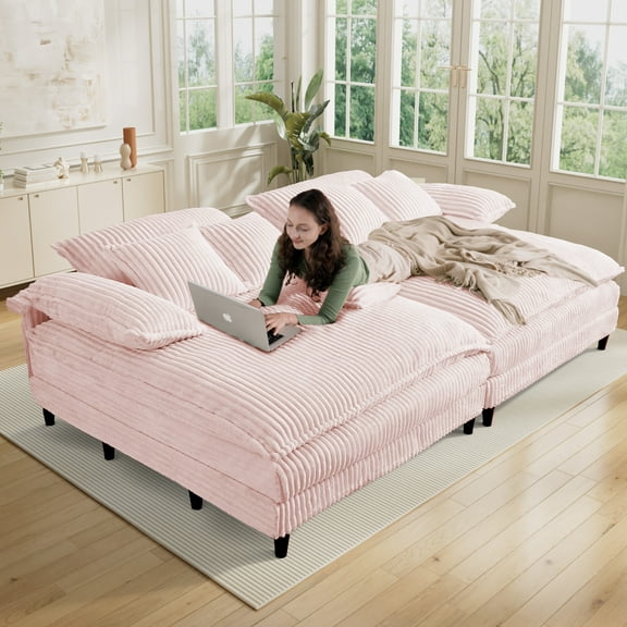 Rophefx Oversized Chaise Lounge with Adjustable Backrest,109.6" Cloud Sofa Bed with Deep Seat for Living Room,Pink