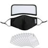 Adult Size Cotton Face Cover with Detachable Eye Shield, Wire Nose Bridge, Adjustable Ear Loops and 10 Pieces of PM2.5 Carbon Filters (Black)