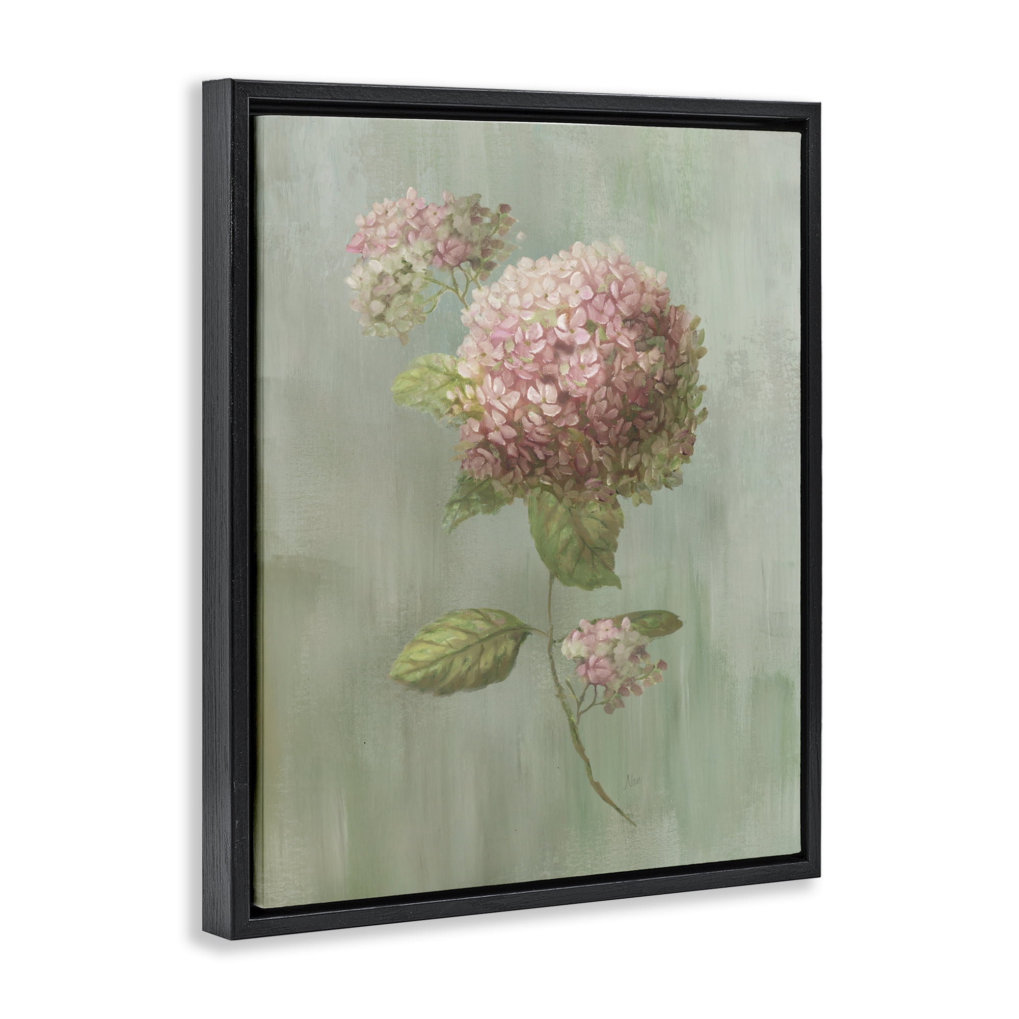 Stupell Industries Single Hydrangea Bushel Black Framed Floater Canvas Wall Art, design by Nan