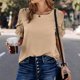 thumbnail image 5 of Top de cuello redondo de manga corta con encaje de color liso para primavera y verano para mujer OAVQHLG3B Store  lin121212, 5 of 5