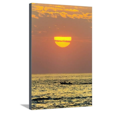 Fishing Boat and Sunset Off Playa Guiones Surf Beach Stretched Canvas Print Wall Art By Rob