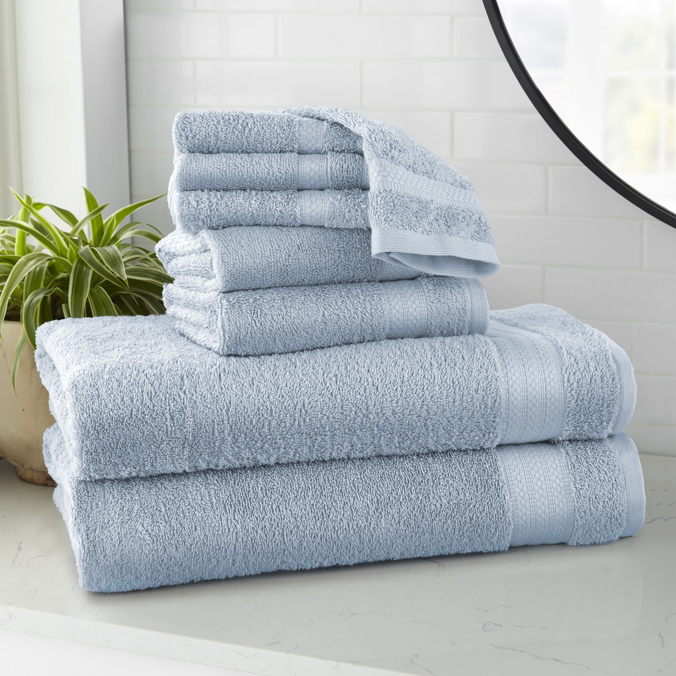 Mainstays Supersoft 100% Cotton 8-Piece Fade Resistant Towel Set, Placid Blue