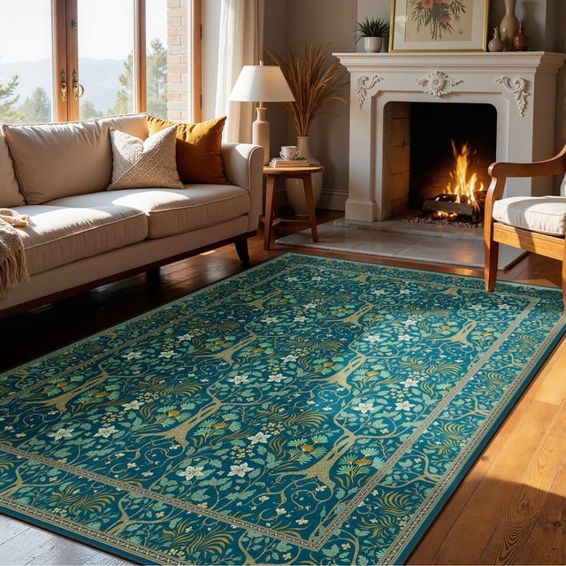 Alfombra Joydeco 152x213cm Bohemia Floral Antideslizante de Pelo Bajo