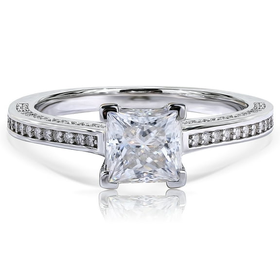 JeenMata 1.75 Carat Princess Cut Moissanite Engagement Ring - Bridal Set - Pave Ring - Promise Ring - 18k White Gold Over Silver