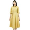 thumbnail image 3 of Bimba Women's 3/4 Sleeve Linen Collar Neck Solid Flared Shirt Dress with Side Pockets, 3 of 9