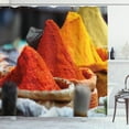 thumbnail image 1 of Spice Shower Curtain, Types of Herbal Powders Shot from a Traditional Market on a Blurred Background, Fabric Bathroom Set with Hooks, 69W X 70L Inches, Multicolor, by Ambesonne, 1 of 3