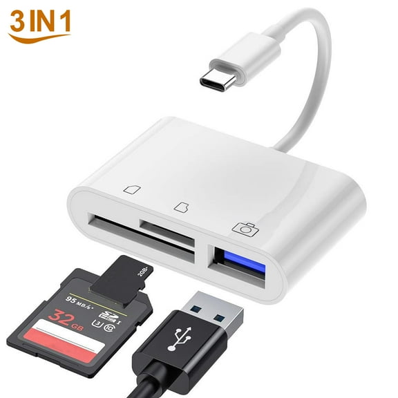 USB C to Micro SD TF Memory Card Reader, Compatible with iPad Pro,Chromebook, 3-in-1 USB Camera Card Reader Adapter for XPS, Galaxy S10/S9 and More USB C Devices