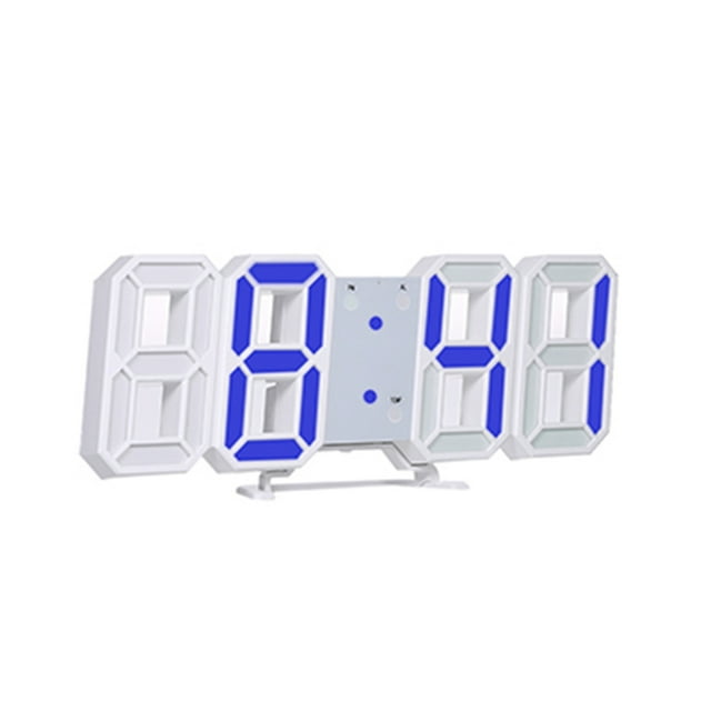 Amdohai 3D LED Digital Clock Electronic Table Clock Alarm Clock Wall Glowing Hanging Clocks White Shell Blue Display
