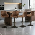 thumbnail image 4 of VECELO Set of 4 Bar Stools, Faux Leather Adjustable Swivel Counter Height Barstools with Backrest and Armrest, Dark Brown, 4 of 13