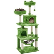 Green Cat Tree, 62.2in Cat Tower for Indoor Cats, Multi-Level Cat Condo with Platform & Hammock, Large Scratching Post for Kittens Pet Cat Play House Activity Center with Plush Perch