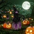 thumbnail image 5 of XIEULQP Halloween Witches Outdoor, Witches Holding Riding with Broom, Witch Decorations with Glowing Face for Yard Garden Outside Lawn Porch, 5 of 6