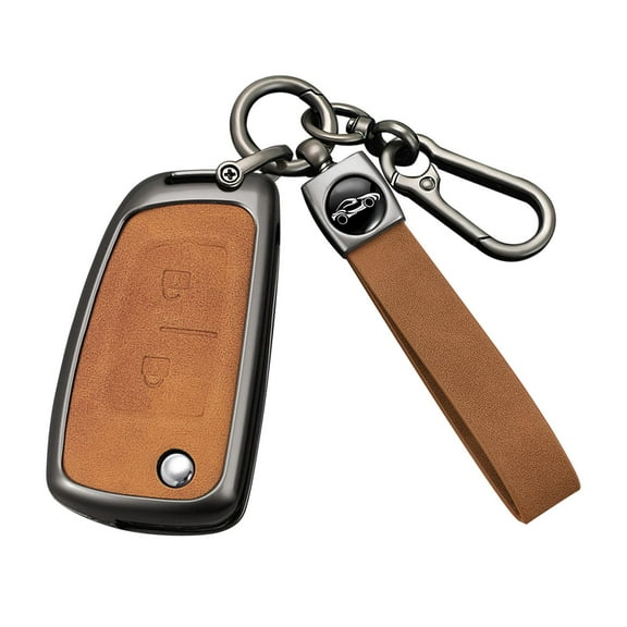 Folding Key Fob Cover Compatible with Nissan Rogue Rogue Select Rogue Sport Sylphy Pulsar Sentra Accessories Leather& Zinc Alloy Key Case Holder with Keychains-2 Button