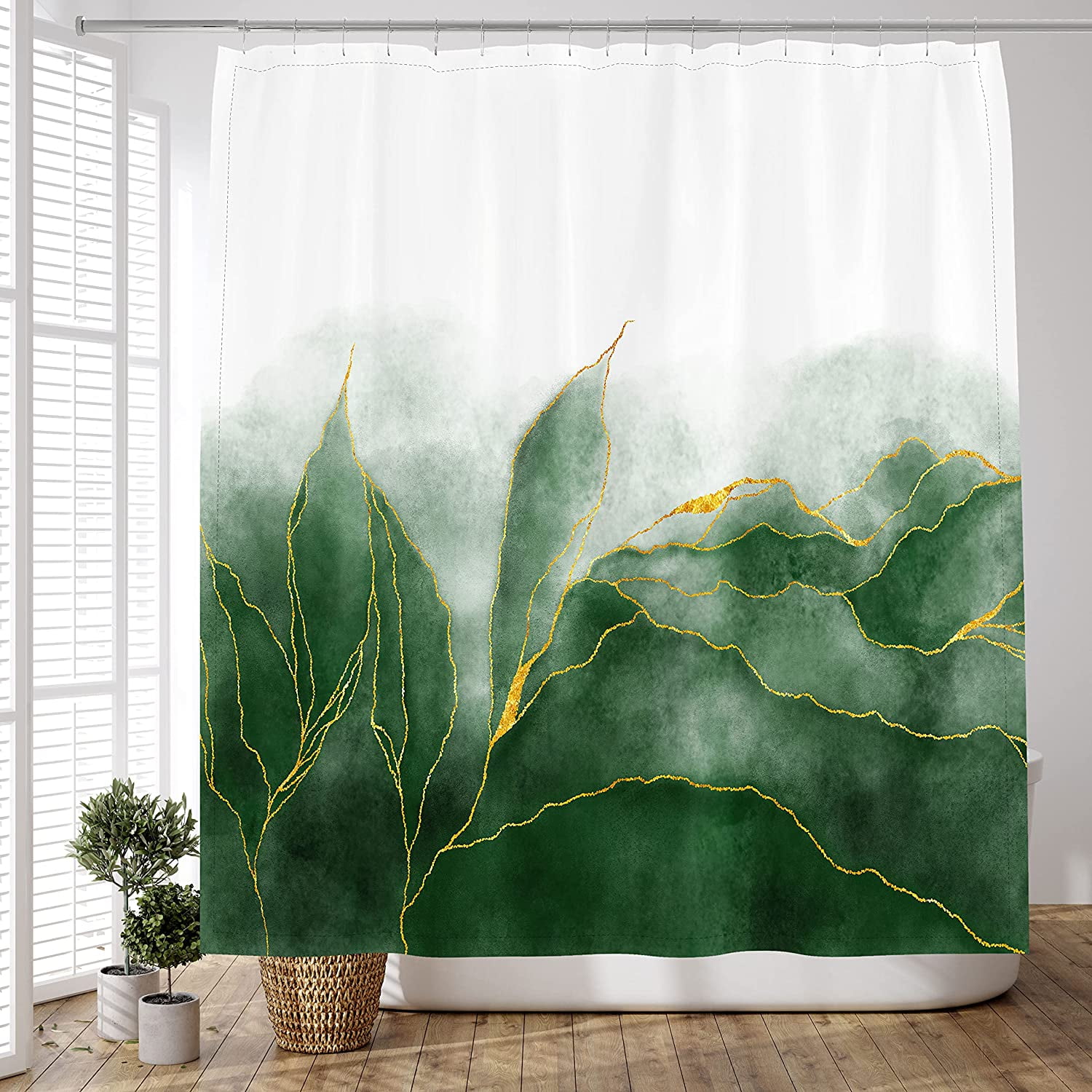 SPXUBZ Marble Shower Curtain Ombre Green Gold Modern Bathroom Art Decor