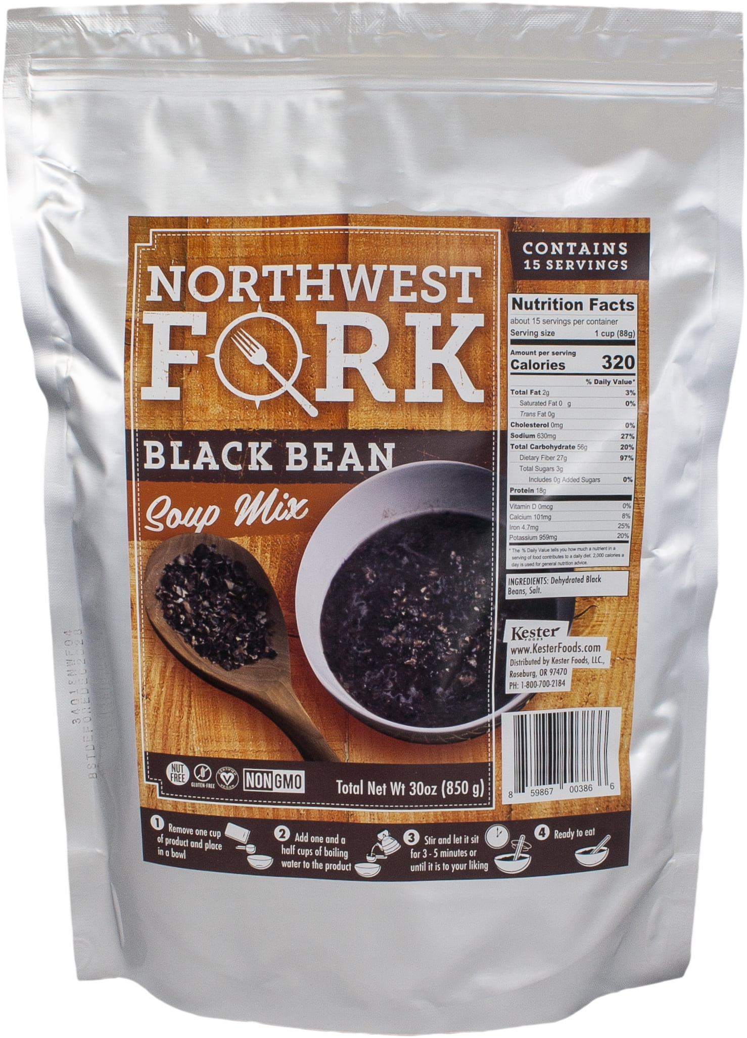 NorthWest Fork Black Bean Soup (Gluten-Free, Non-GMO, Kosher, Vegan) 15 Serving Bag - 10+ Year Shelf Life