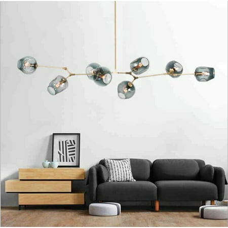 

AFANQI 8 Light Glass Chandelier 43 Pendant Light Adjustable Height Ceiling Light Fixture for Living Room Dining Room 110V Gold Finish Metal