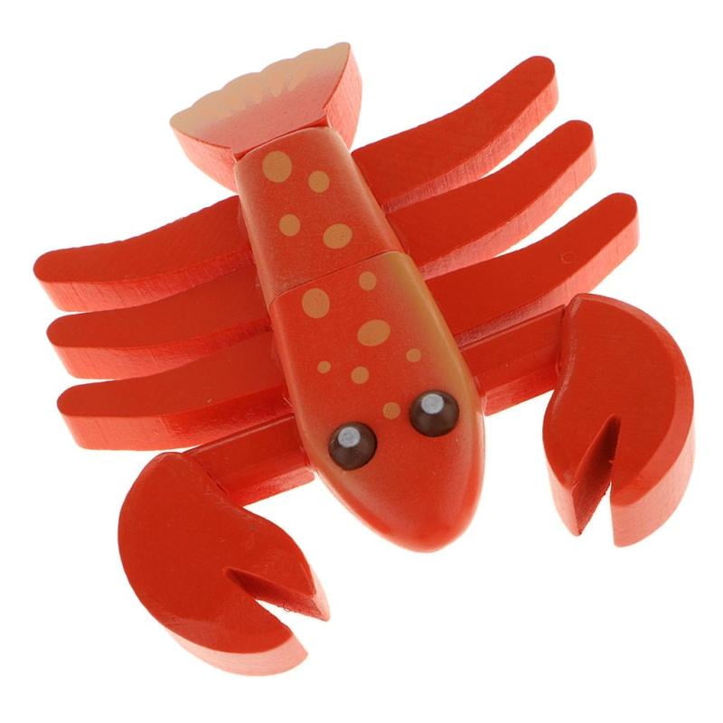 Magnetic Wooden Play Food Pretend Lobster Children Pre-Kindergarten Toy Red 