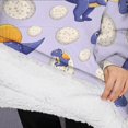 thumbnail image 3 of Oversized Wearable Blanket Hoodie,LightPurple Cartoon Dinosaurs Eggs Pattern Sherpa Blanket Hoodie with Super Pockets,Super Warm Fuzzy Pullover for Women & Men, 3 of 6