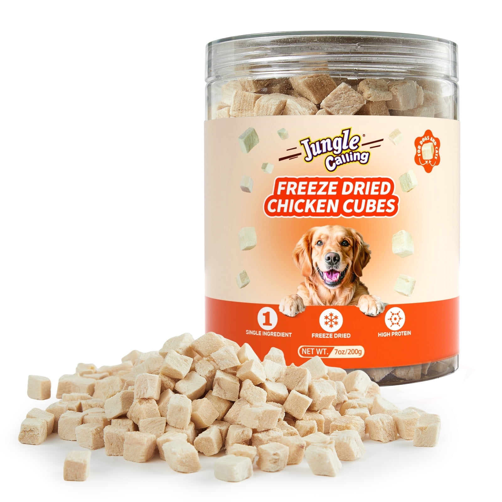 Jungle Calling Freeze Dried Cat and Dog Treats, Single Ingredient Chicken Cube Cat Treats, Dog Snacks for Training, 7oz