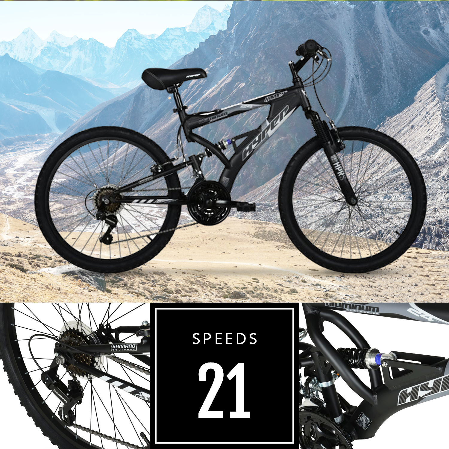 Hyper Bicycles 24" Boy's Havoc Mountain Bike, Black, Recommended Ages group 10 to 14 Years Old - image 4 of 14