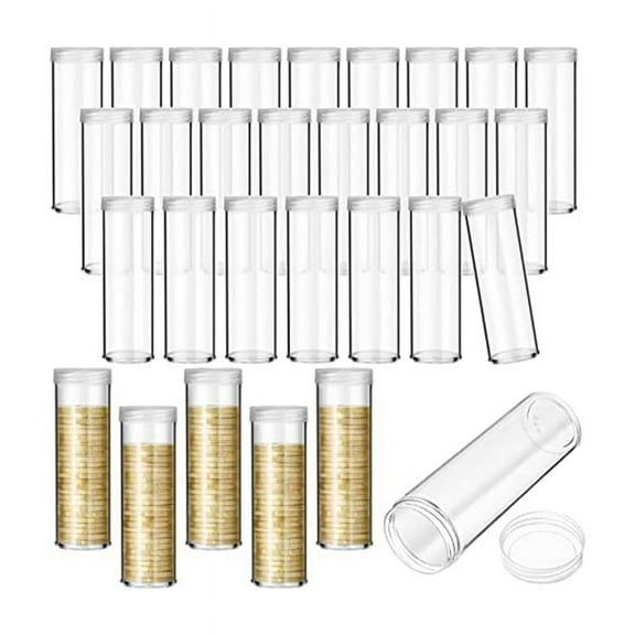 30Pieces Coin Storage Tube Penny Coin Tube Coin Organizer with Screw on Lid for Coin Collection Supplies Bank