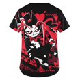 thumbnail image 3 of Hazbin Hotel Más Tamaño Impreso Scrub Uniforme de Trabajo Tops Para las mujeres V-cuello de Navidad Imprimir Manga Corta Diversión Camisetas Ropa de trabajo Camiseta con bolsillos Vermilion/L, 3 of 3