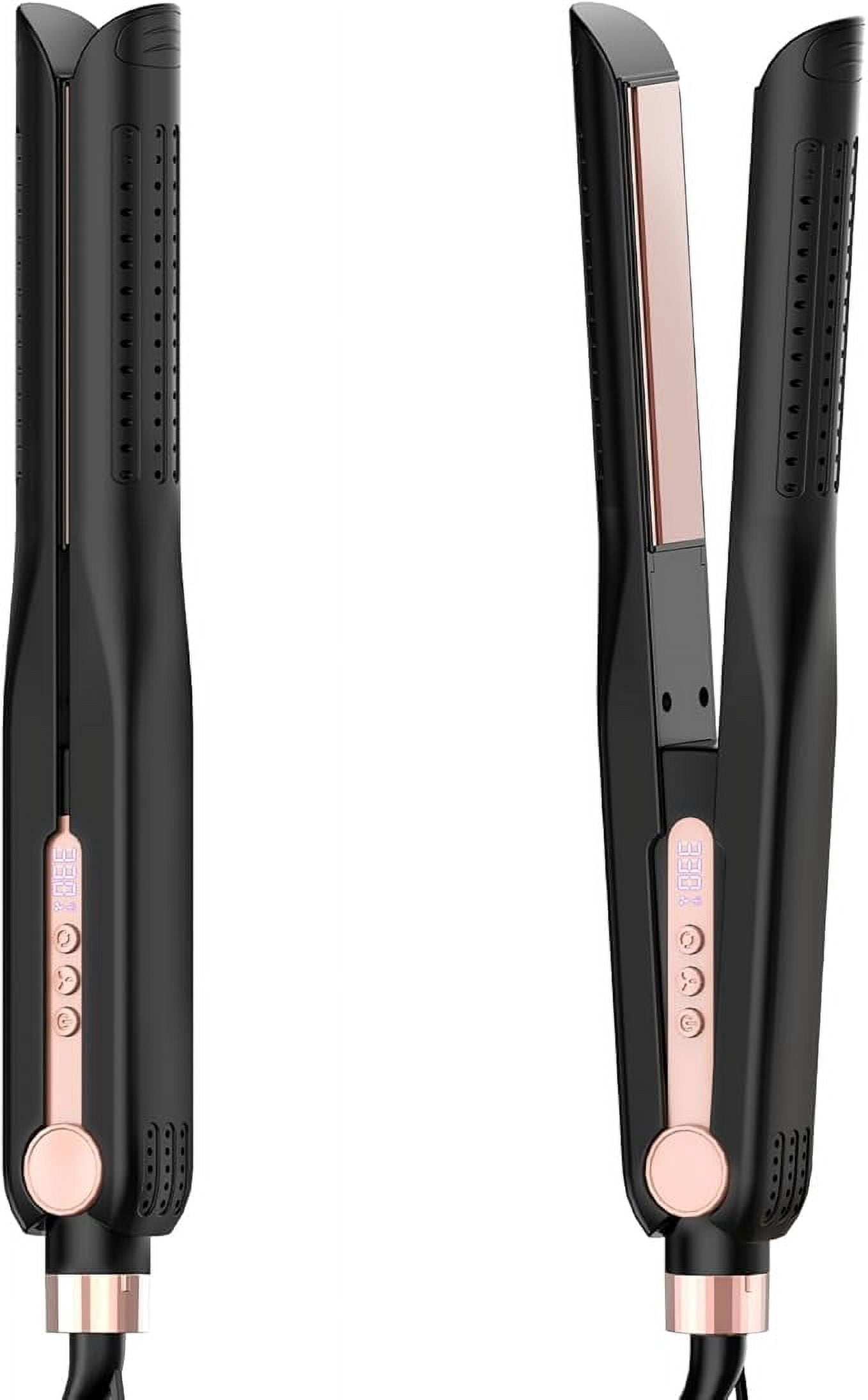 Airflow Styler, Titanium Flat Iron Hair Straightener & Curler, Professional Curling Wand with Cooling Air Vents to Lock in Style, 5 Temps & Dual Voltage(Black & Blush Gold).