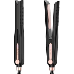 Styler de flux d'air, lisseur de cheveux en fer plat titane & Curler, baguette de curling professionnel avec refroidissement Air Vents à verrouiller dans le style, 5 Temps & Double tension (Noir) & En or bleu).
