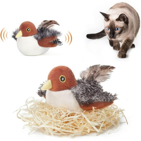 BFCITY Potaroma Cat Toys Rechargeable Flapping Bird Sparrow, Lifelike Chirp Tweet, Touch Activated Kitten Toy Interactive Cat Exercise Toys for All Breeds Cat Kicker Catnip Toys 4.0 Inches